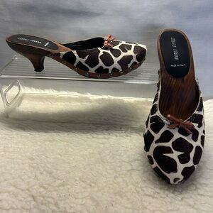 Miu Miu Prada Luxe Leopard  Print Calf Hair Studded Mules,Size 7 (US)